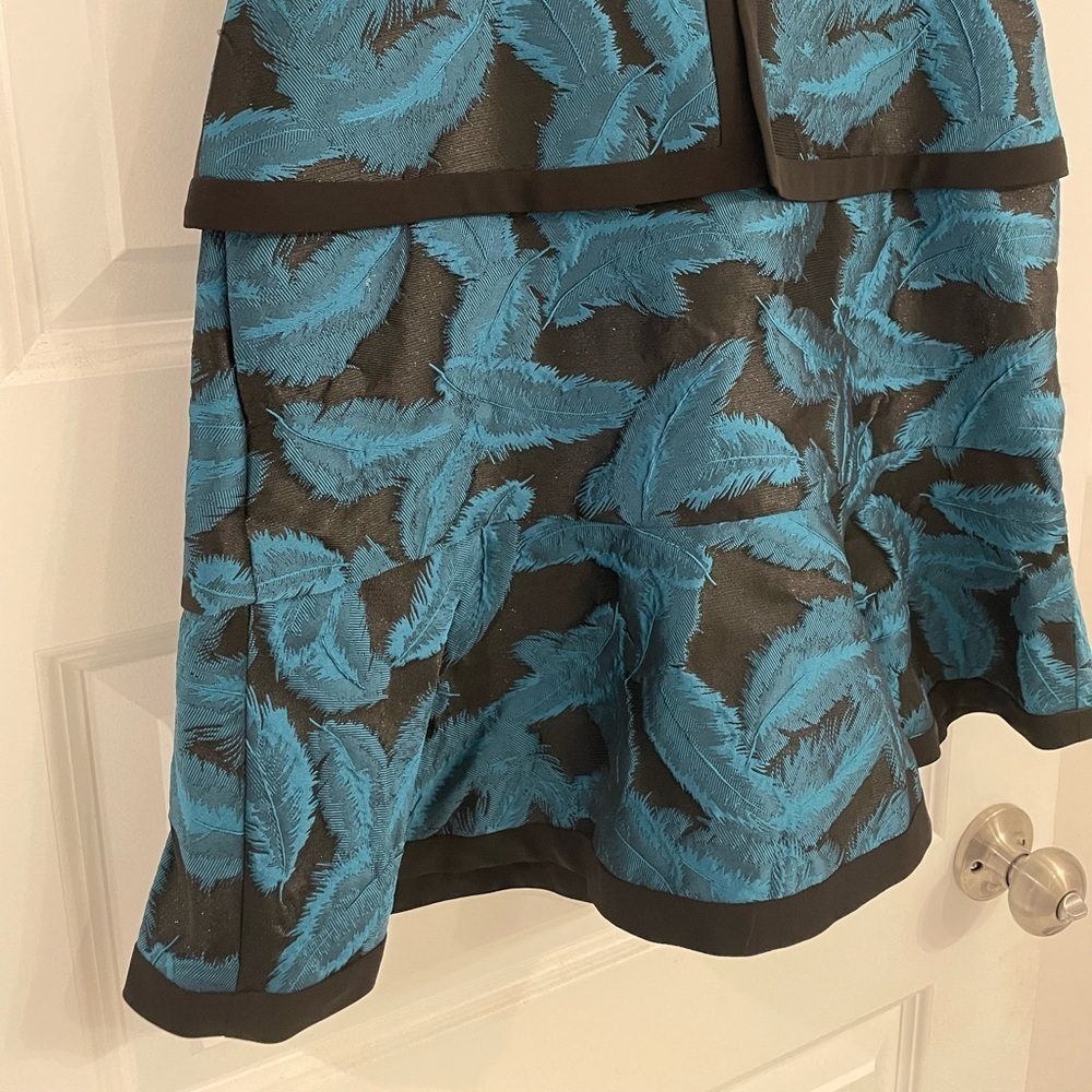 BCBGMaxAzria Suni Jacquard Black Teal Fit & Flare Dress - Picture 3 of 8